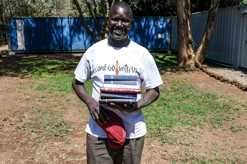 Those Bibles we collected going to good use.